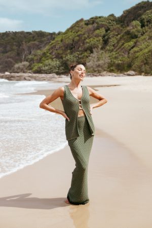 Asplie Knit Maxi Skirt – Olive