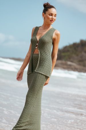 Asplie Knit Maxi Skirt – Olive