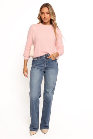 Aspra Fuzzy Crewneck Knit Sweater – Pink