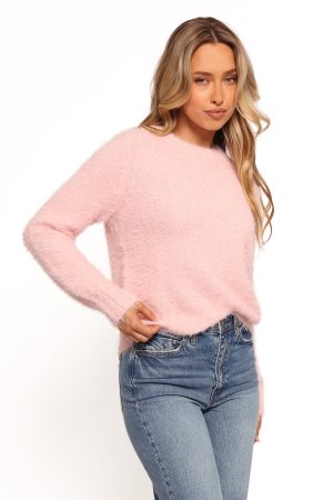 Aspra Fuzzy Crewneck Knit Sweater – Pink