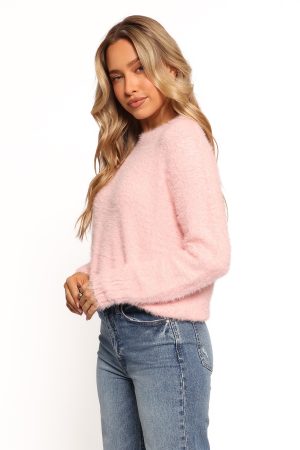 Aspra Fuzzy Crewneck Knit Sweater – Pink