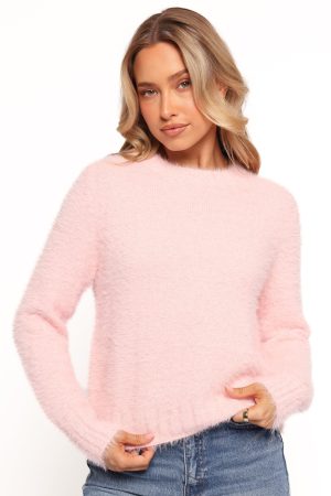 Aspra Fuzzy Crewneck Knit Sweater – Pink
