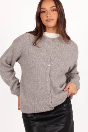 Astor Classic Button Up Cardigan – Light Grey