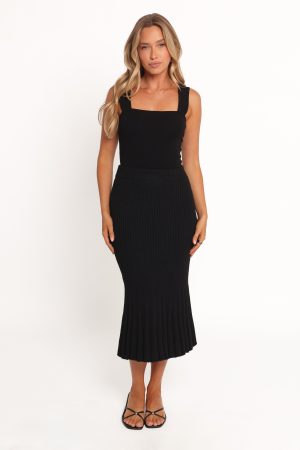 Balla Rib Knit Midi Skirt – Black