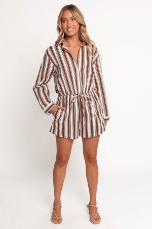 Beau Long Sleeve Playsuit – Chocolate Stripe