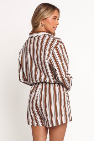 Beau Long Sleeve Playsuit – Chocolate Stripe