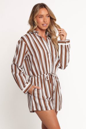 Beau Long Sleeve Playsuit – Chocolate Stripe