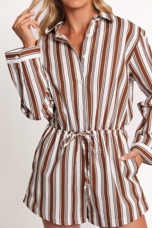 Beau Long Sleeve Playsuit – Chocolate Stripe