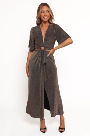 Blanca Cut Out Maxi Dress – Black/Rose Gold