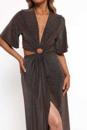 Blanca Cut Out Maxi Dress – Black/Rose Gold