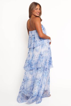 Bloom Strapless Maxi Dress – Blue