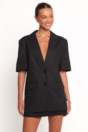 Brielle Short Sleeve Blazer Top – Black