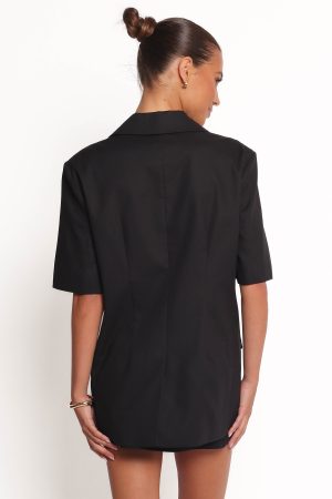 Brielle Short Sleeve Blazer Top – Black