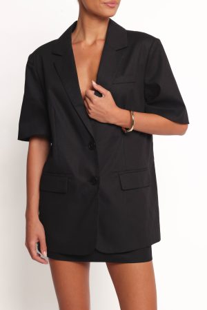 Brielle Short Sleeve Blazer Top – Black