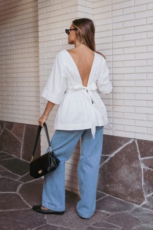 Camila Open Back Top – White