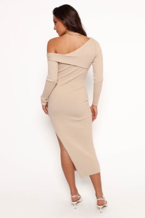 Cammie Long Sleeve Midi Dress – Beige