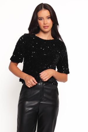 Celesti Sequin Top – Black