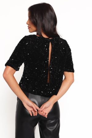 Celesti Sequin Top – Black