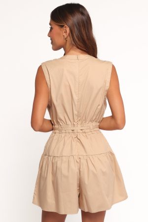 Cheyenne Tie Waist Romper – Taupe