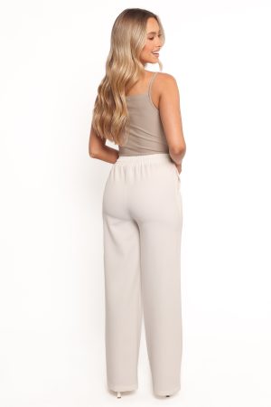 Cinch Wide Leg Crepe Pant – White