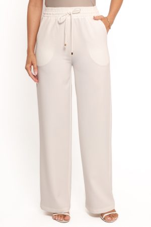 Cinch Wide Leg Crepe Pant – White