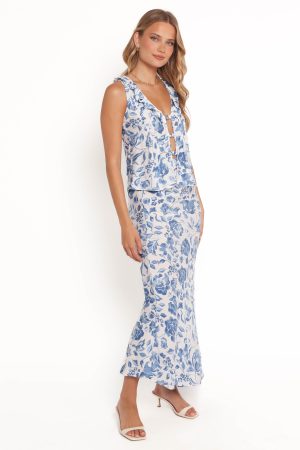 Claud Maxi Skirt – Blue White Floral