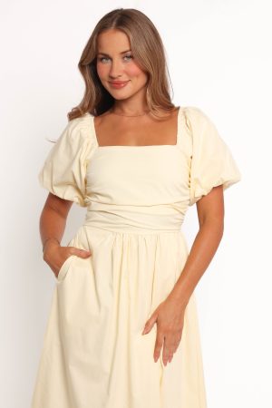 Clo Puff Sleeve Midi Dress – Yellow