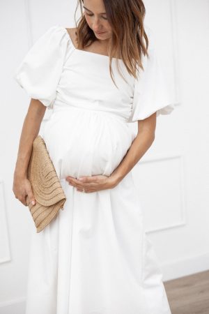 Clo Puff Sleeve Midi Dress – White