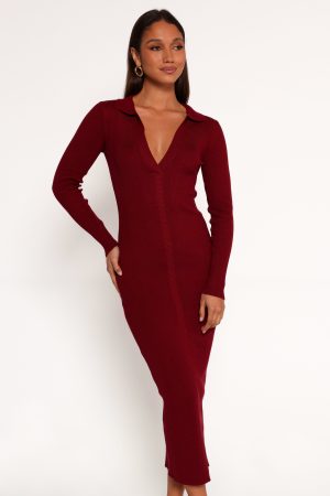 Collins Long Sleeve Midi Dress – Wine