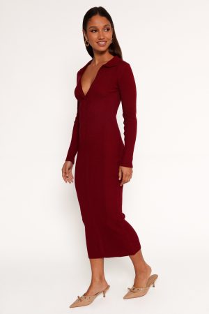 Collins Long Sleeve Midi Dress – Wine