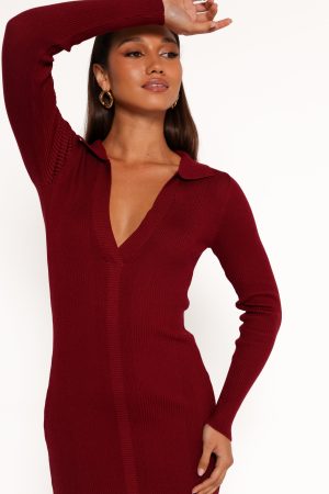 Collins Long Sleeve Midi Dress – Wine