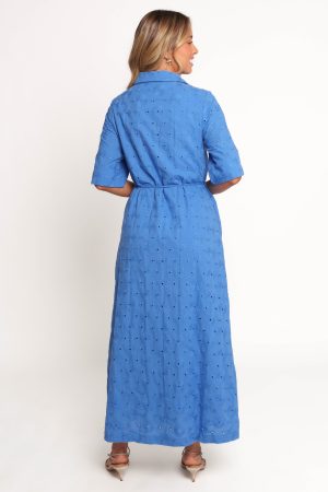 Cooper Embroidered Button Through Midi Dress – Cobalt