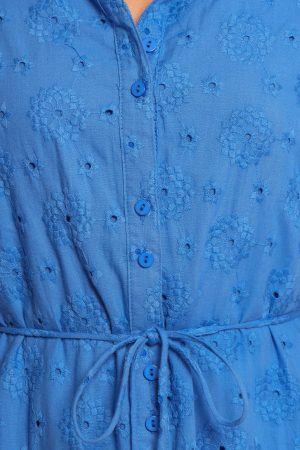 Cooper Embroidered Button Through Midi Dress – Cobalt