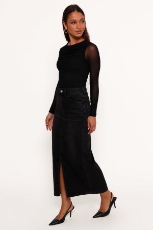 Dana Denim Midi Skirt – Black Wash