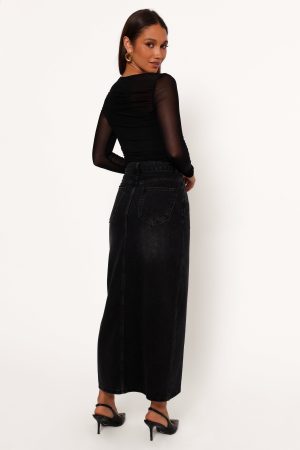 Dana Denim Midi Skirt – Black Wash