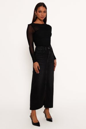 Dana Denim Midi Skirt – Black Wash