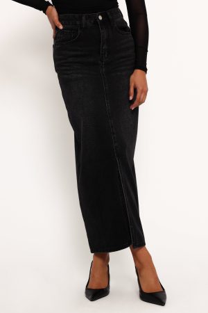 Dana Denim Midi Skirt – Black Wash