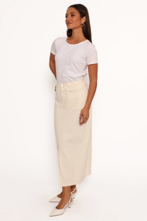 Kellen Corduroy Midi SKirt – Cream