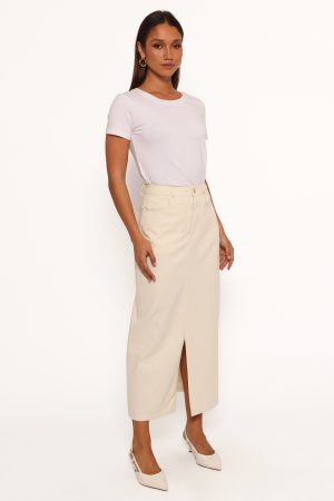 Kellen Corduroy Midi SKirt – Cream