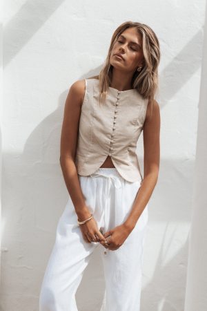 Daniella Linen Vest – Oatmeal
