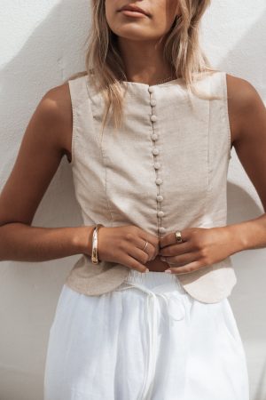 Daniella Linen Vest – Oatmeal
