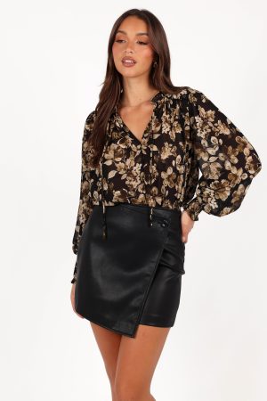 Rebecca Faux Leather Mini Skirt – Black