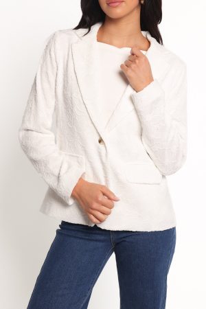 Darian Lace Knit Single Button Blazer – Off White