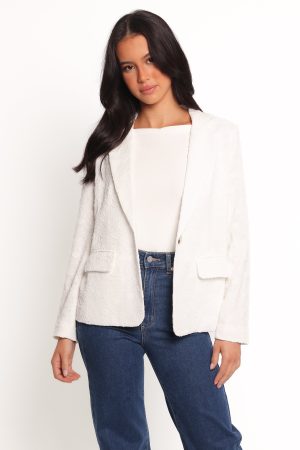 Darian Lace Knit Single Button Blazer – Off White