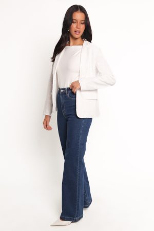 Darian Lace Knit Single Button Blazer – Off White