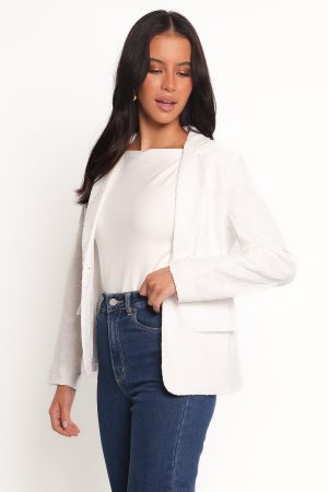 Darian Lace Knit Single Button Blazer – Off White