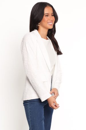 Darian Lace Knit Single Button Blazer – Off White