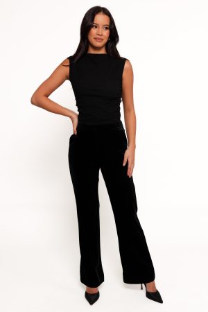 Darla Velvet Wide Leg Pants – Black