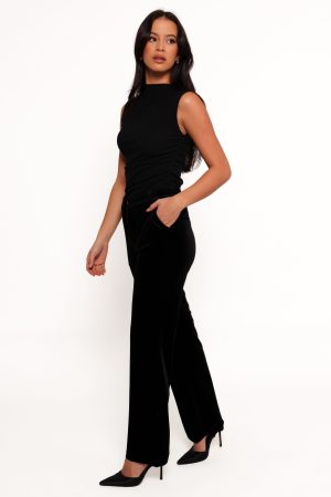 Darla Velvet Wide Leg Pants – Black