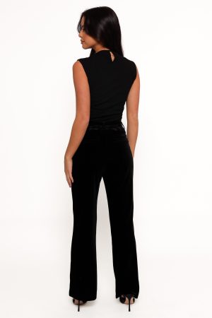 Darla Velvet Wide Leg Pants – Black